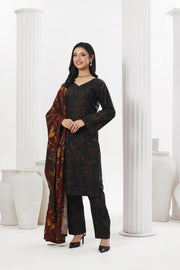 Feathers Digital Printed Dhanak Unstitched 3Pc Suit Carmine Camellia-FT786