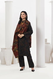 Feathers Digital Printed Dhanak Unstitched 3Pc Suit Carmine Camellia-FT786