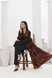 Feathers Digital Printed Dhanak Unstitched 3Pc Suit Carmine Camellia-FT786