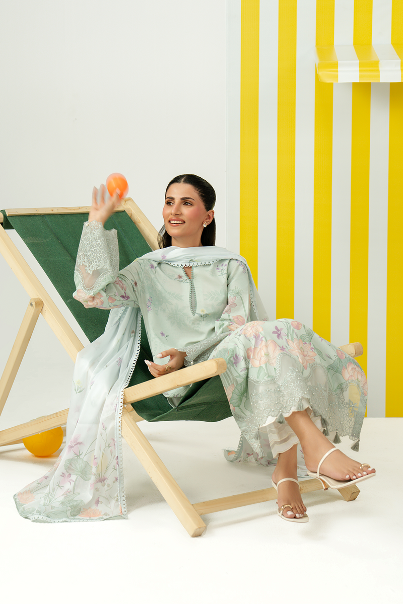 Zarposh Sundaze Embroidered Luxury Lawn Unstitched 3Pc Suit - CASPIA