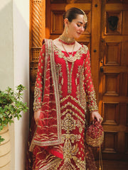 Saira Shakira Embroidered Net Unstitched Wedding Suit - CAYENNE