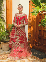 Saira Shakira Embroidered Net Unstitched Wedding Suit - CAYENNE