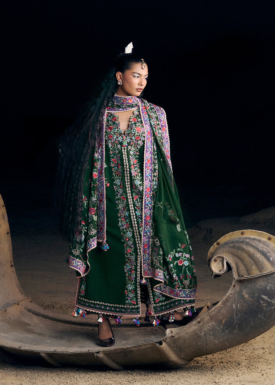 Hussain Rehar Kot Radha Kishan Unstitched Karandi 3Pc Suit - Celadon