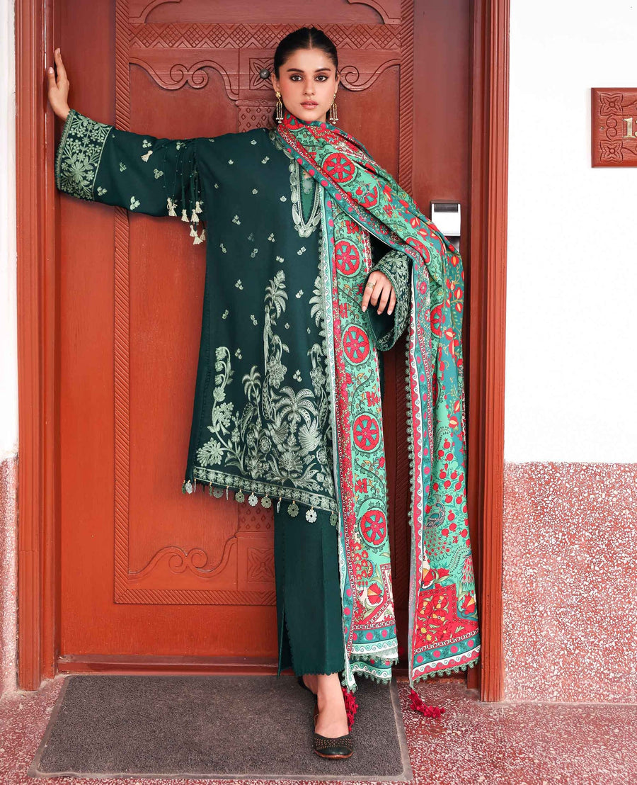 Republic Womenswear Amaris Unstitched Karandi 3Pc Suit D-07 Celeste