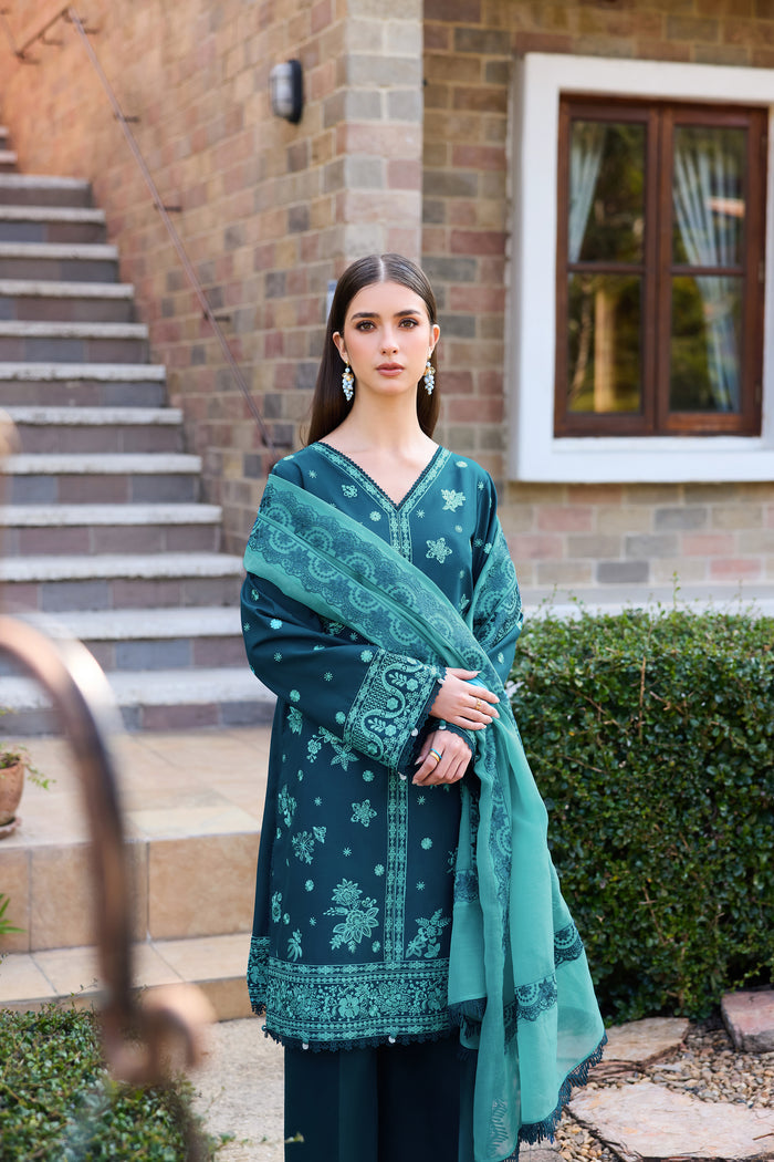 Farasha Sorine Summer Embroidered Lawn Unstitched 3Pc Suit - Celeste Charm