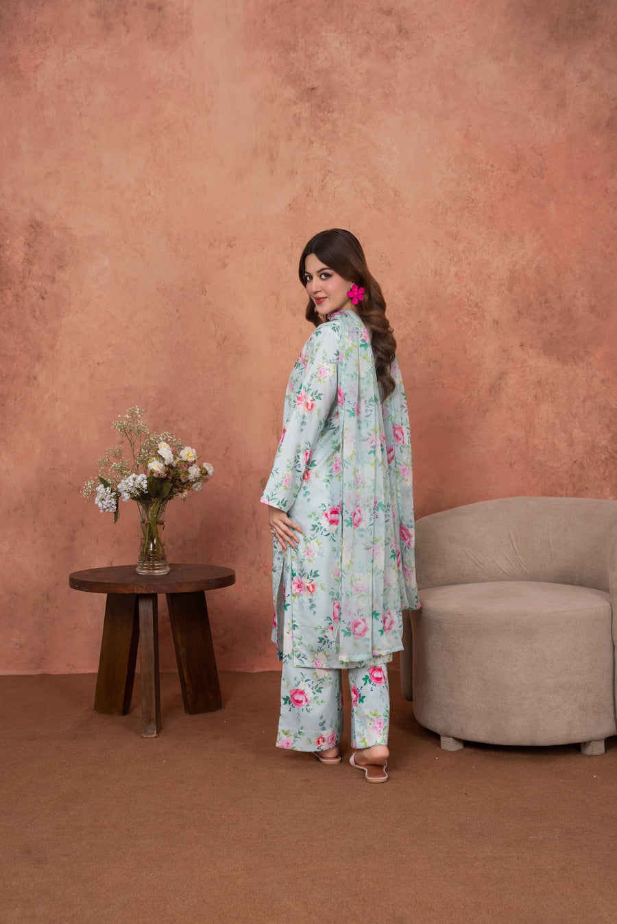 Feathers Premium Printed Lawn Unstitched 3Pc Suit Celeste Rosegarden Floral-FT719
