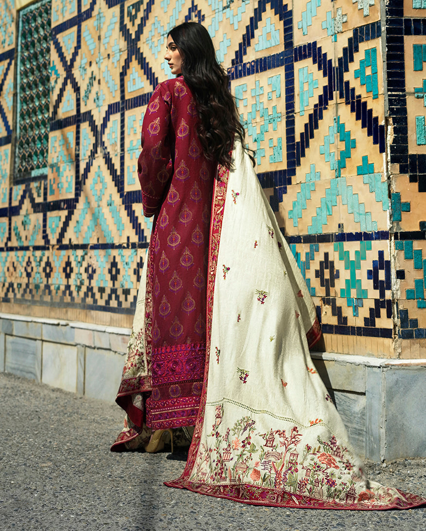 Mushq Broadway Embroidered Jacquard Unstitched 3Pc Suit - Celestial Queen