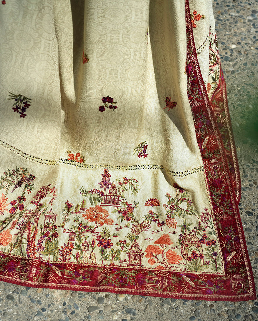 Mushq Broadway Embroidered Jacquard Unstitched 3Pc Suit - Celestial Queen