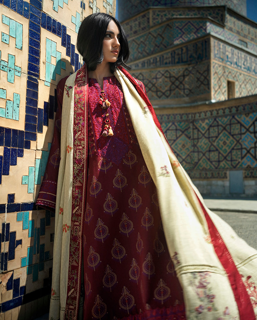 Mushq Broadway Embroidered Jacquard Unstitched 3Pc Suit - Celestial Queen