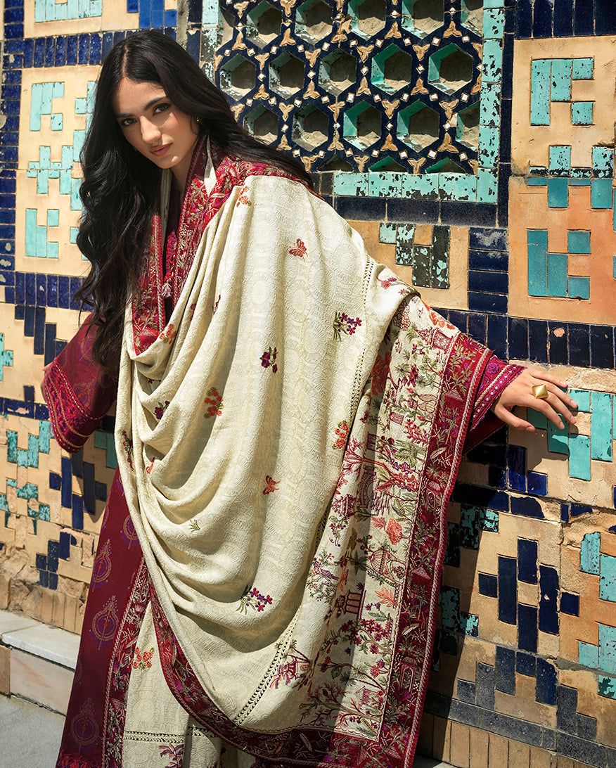 Mushq Broadway Embroidered Jacquard Unstitched 3Pc Suit - Celestial Queen
