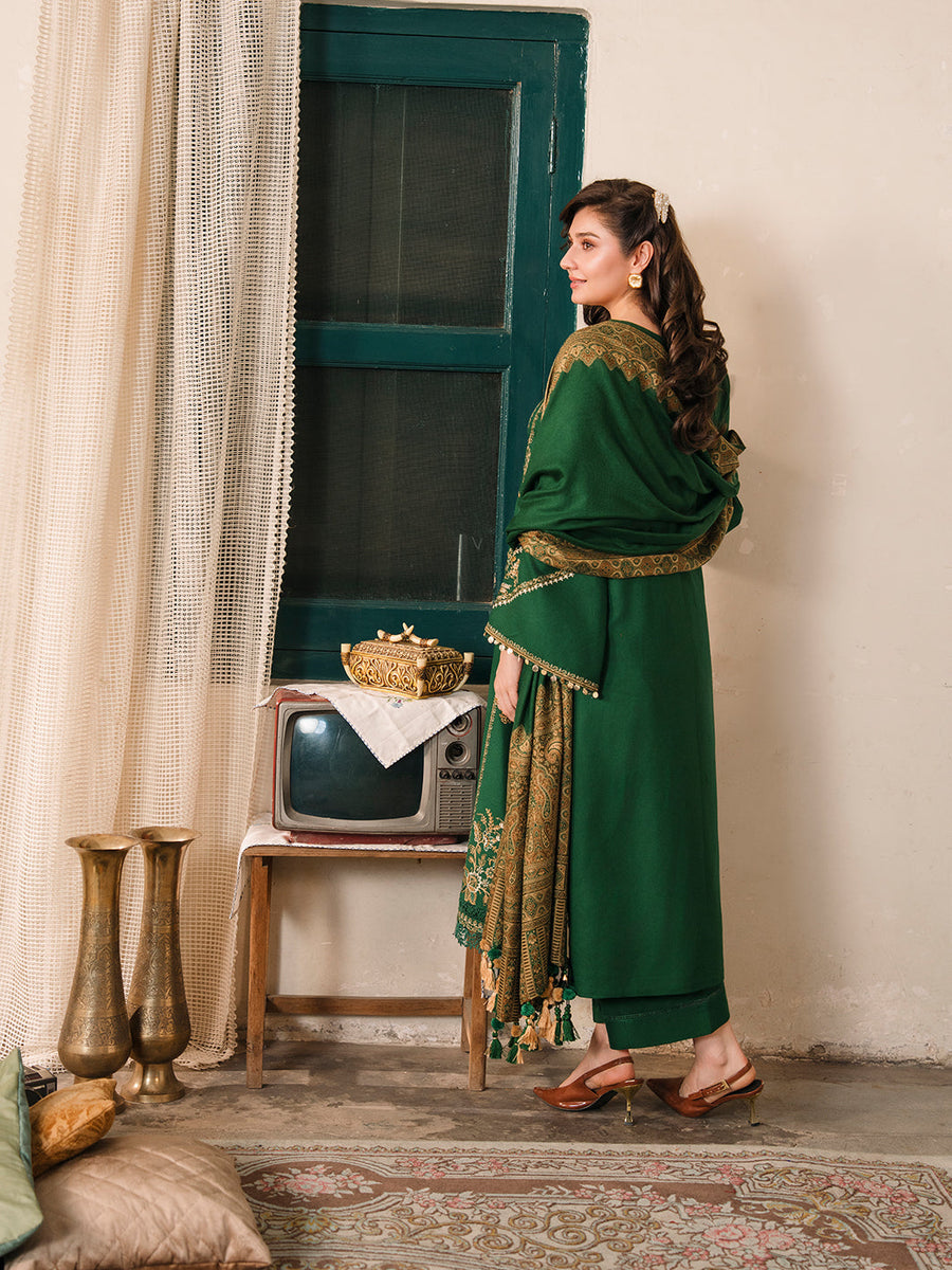 IZEL Aangan Embroidered Italian Woolen Unstitched 3Pc Suit - CHANDNI