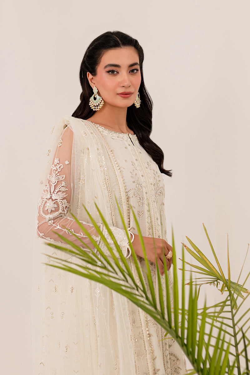 Farasha Lumiere Luxury Embroidered Net Unstitched 3Pc Suit - Chantilly