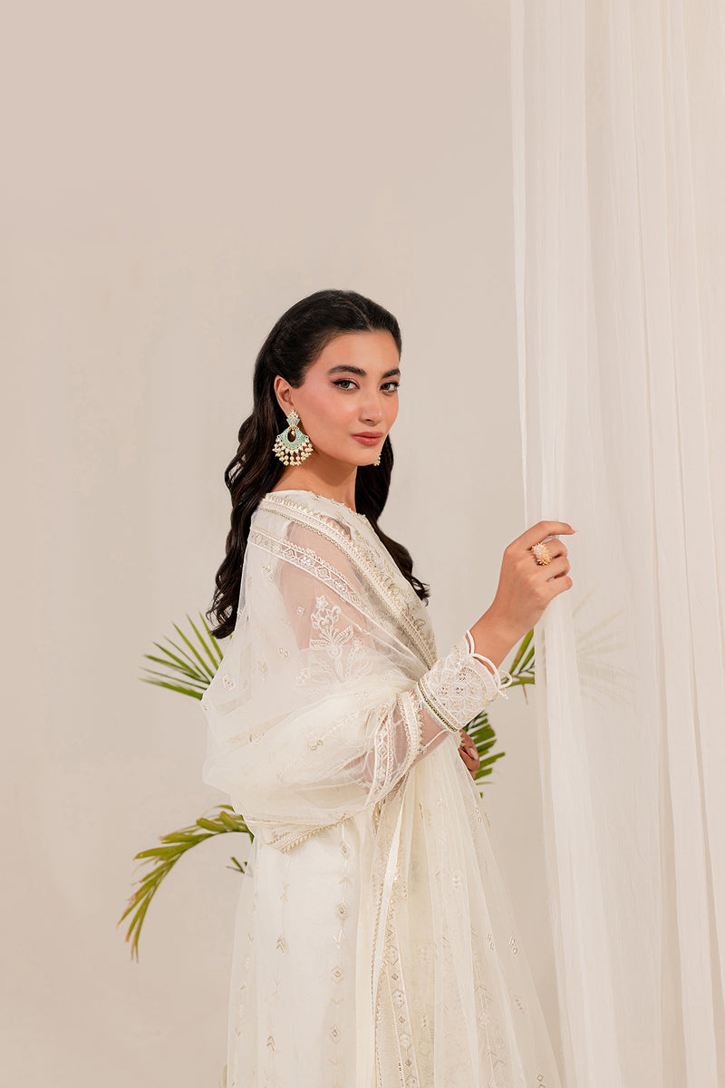 Farasha Lumiere Luxury Embroidered Net Unstitched 3Pc Suit - Chantilly
