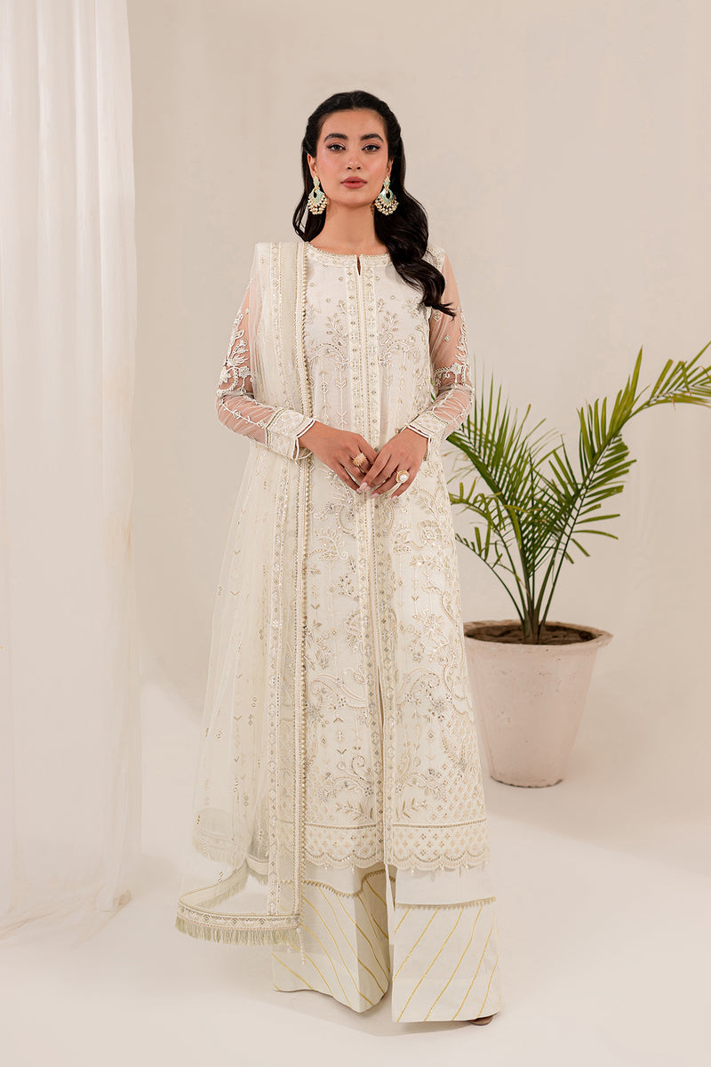 Farasha Lumiere Luxury Embroidered Net Unstitched 3Pc Suit - Chantilly