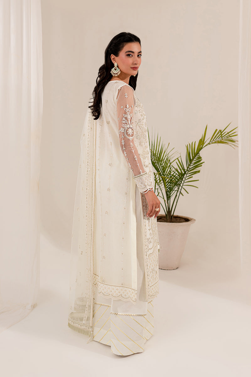 Farasha Lumiere Luxury Embroidered Net Unstitched 3Pc Suit - Chantilly