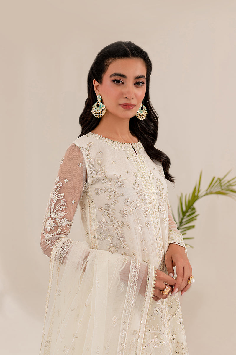 Farasha Lumiere Luxury Embroidered Net Unstitched 3Pc Suit - Chantilly