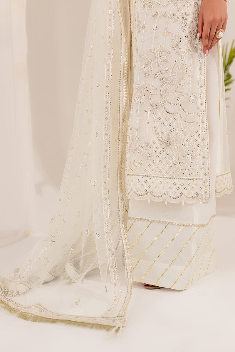 Farasha Lumiere Luxury Embroidered Net Unstitched 3Pc Suit - Chantilly