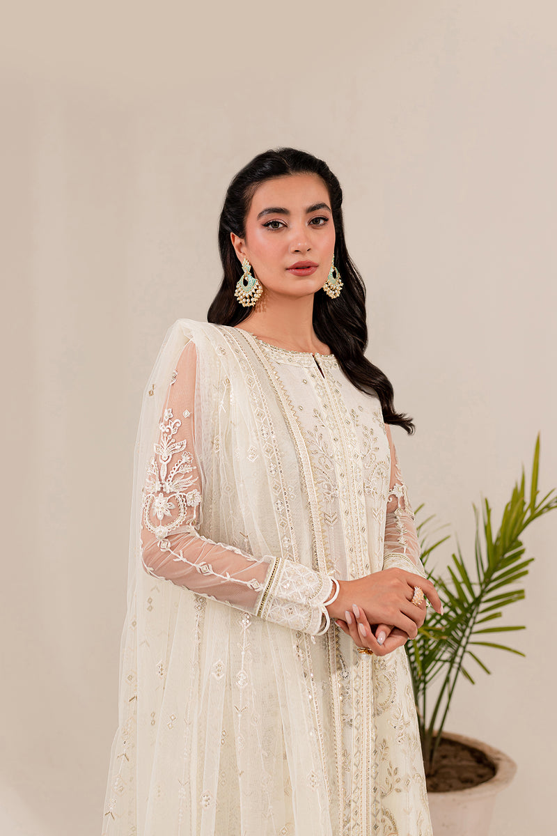 Farasha Lumiere Luxury Embroidered Net Unstitched 3Pc Suit - Chantilly