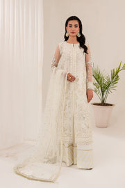 Farasha Lumiere Luxury Embroidered Net Unstitched 3Pc Suit - Chantilly