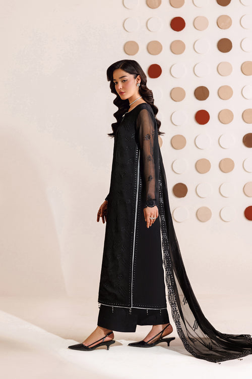 Farasha Luxury Formal Embroidered Chiffon Unstitched 3Pc Suit - Charcoal Whisper