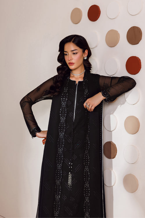 Farasha Luxury Formal Embroidered Chiffon Unstitched 3Pc Suit - Charcoal Whisper