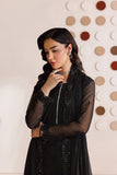 Farasha Luxury Formal Embroidered Chiffon Unstitched 3Pc Suit - Charcoal Whisper