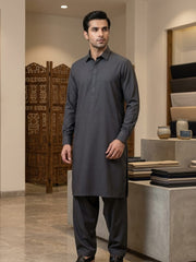 Majestic by Fabrieco Men's Unstitched Blended Suit - Charcoal
