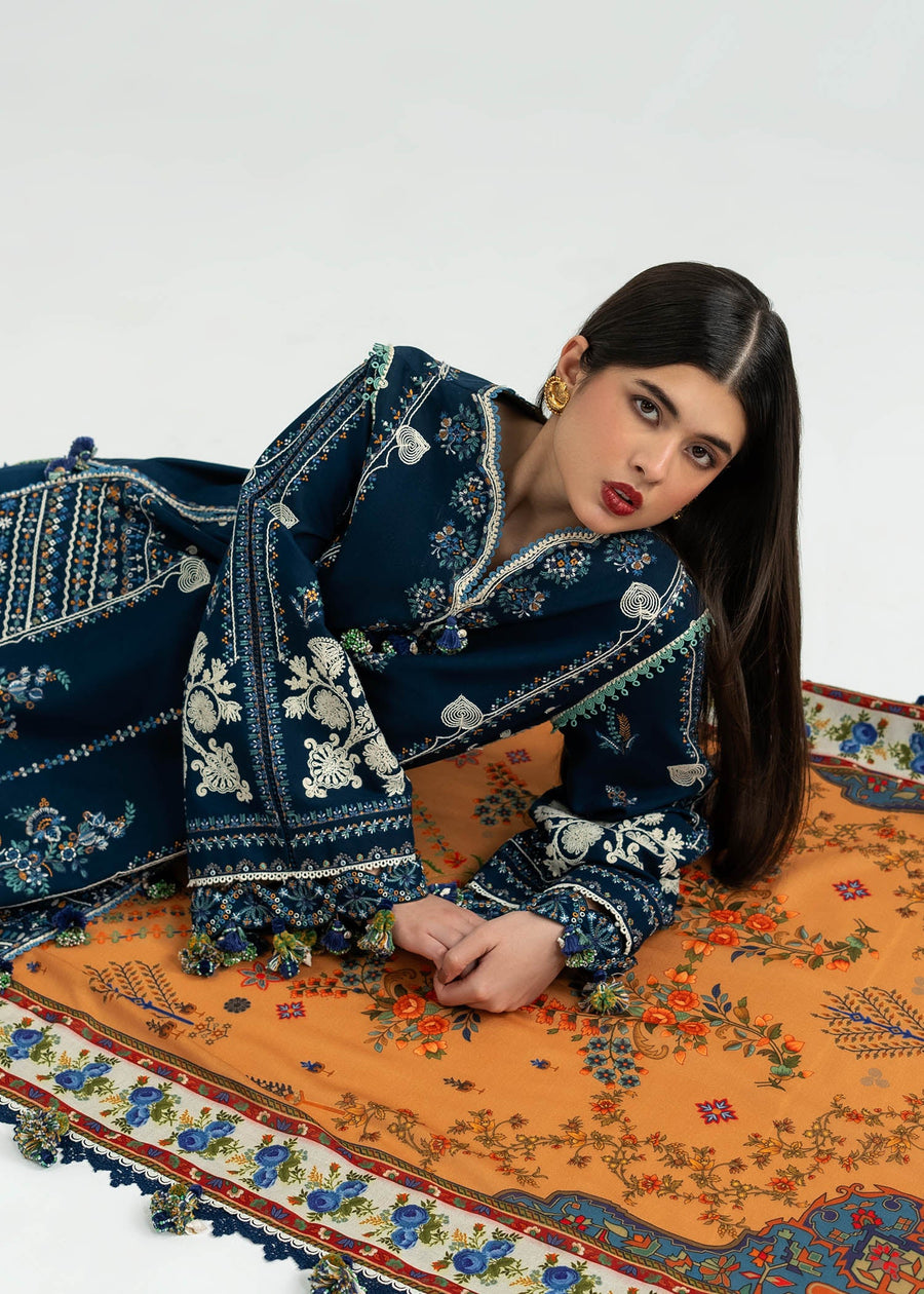 Hussain Rehar Embroidered Khaddar Unstitched 3Pc Suit - Chashm-e-Bahr