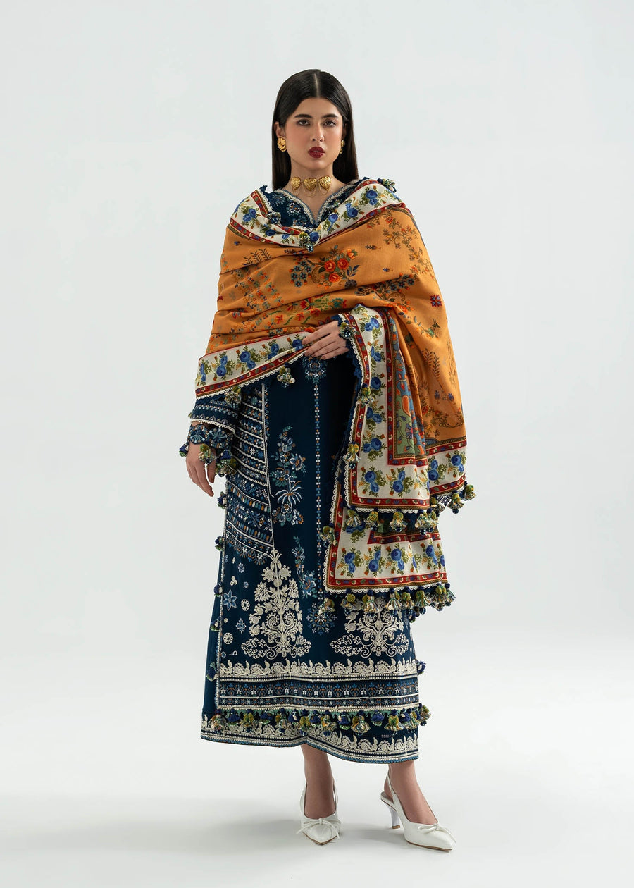 Hussain Rehar Embroidered Khaddar Unstitched 3Pc Suit - Chashm-e-Bahr