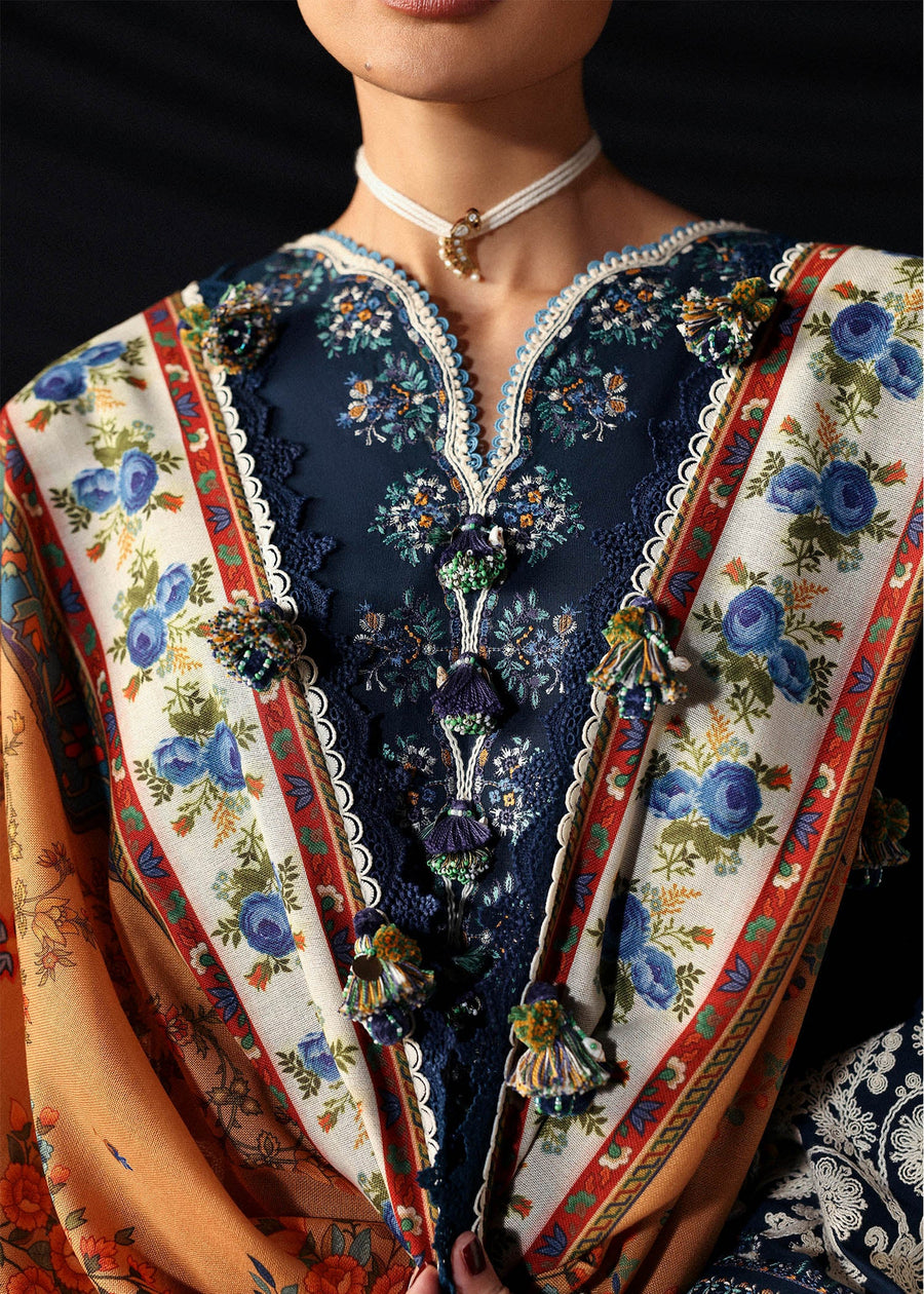Hussain Rehar Embroidered Khaddar Unstitched 3Pc Suit - Chashm-e-Bahr