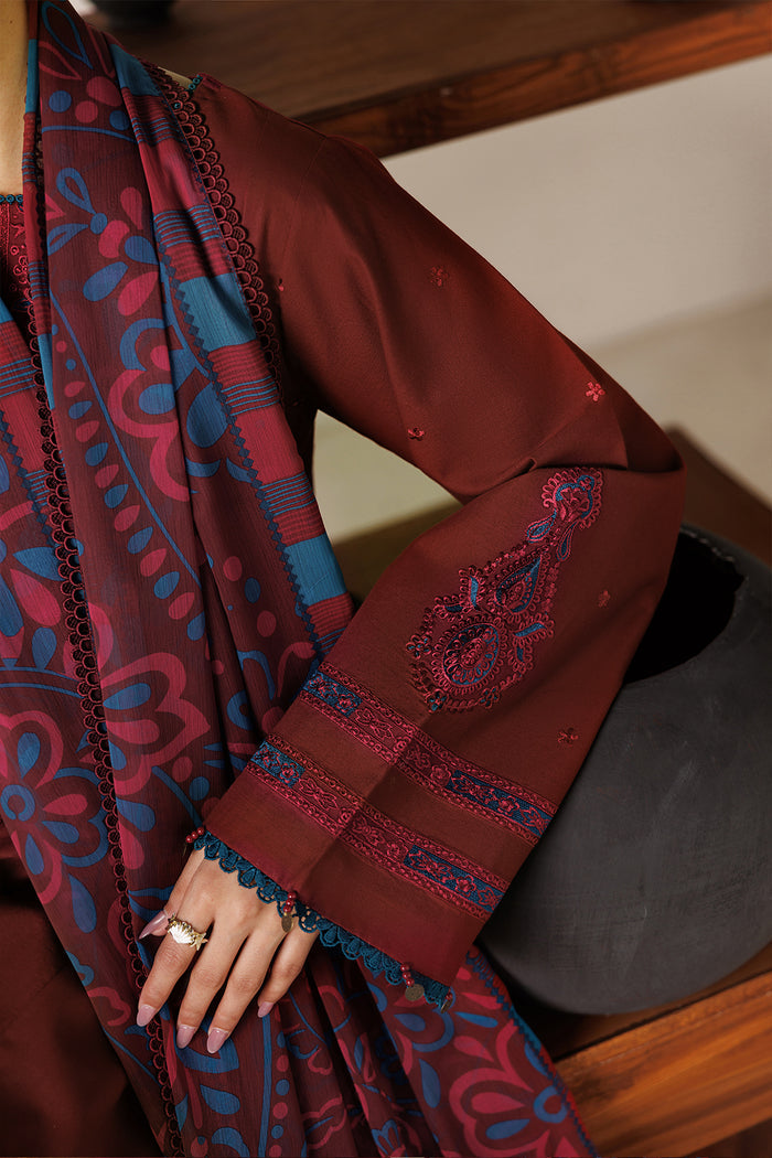 Farasha Summer Melody Embroidered Lawn Unstitched 3Pc Suit - Cherry Charm