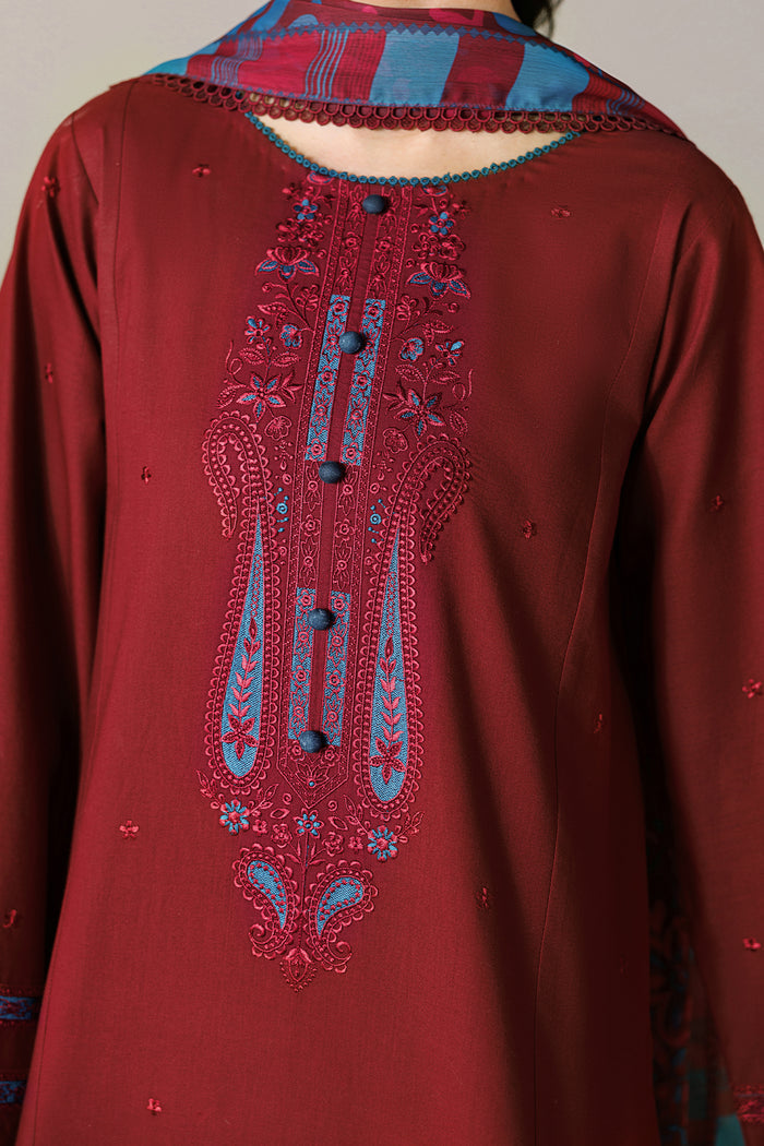 Farasha Summer Melody Embroidered Lawn Unstitched 3Pc Suit - Cherry Charm
