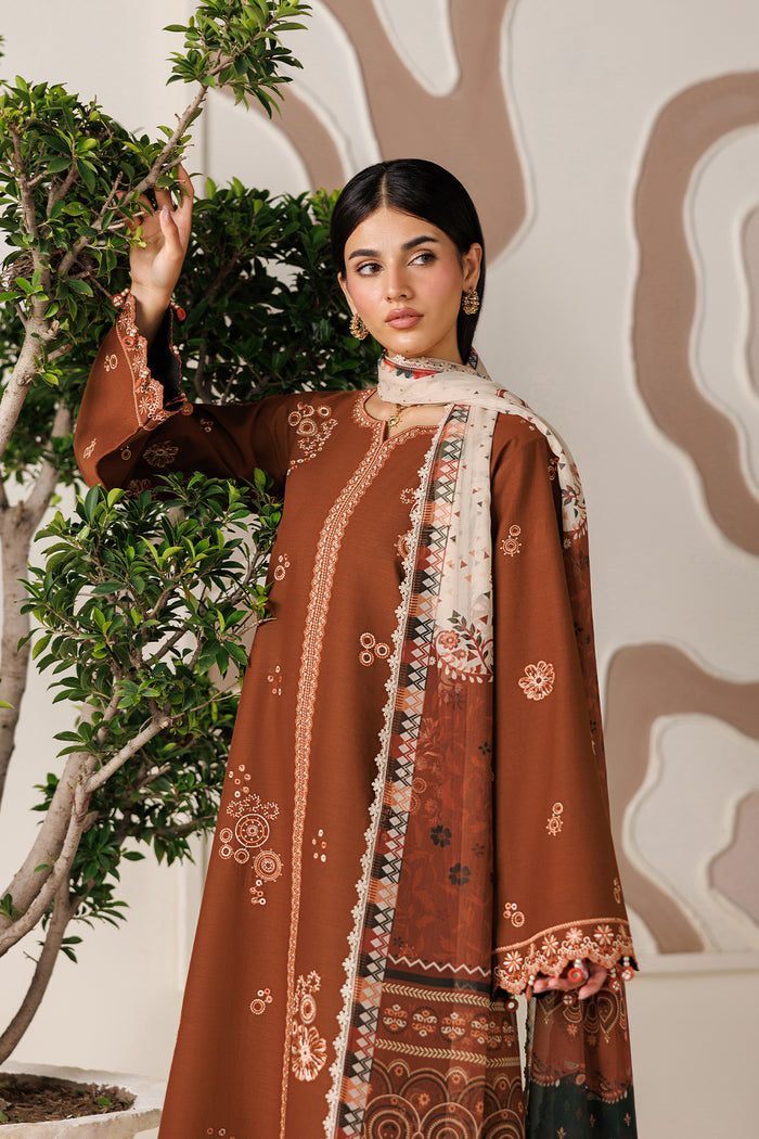 Farasha Summer Melody Embroidered Lawn Unstitched 3Pc Suit - Cinnamon Bloom