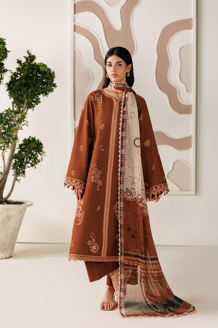 Farasha Summer Melody Embroidered Lawn Unstitched 3Pc Suit - Cinnamon Bloom