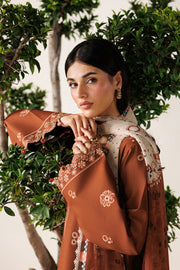 Farasha Summer Melody Embroidered Lawn Unstitched 3Pc Suit - Cinnamon Bloom