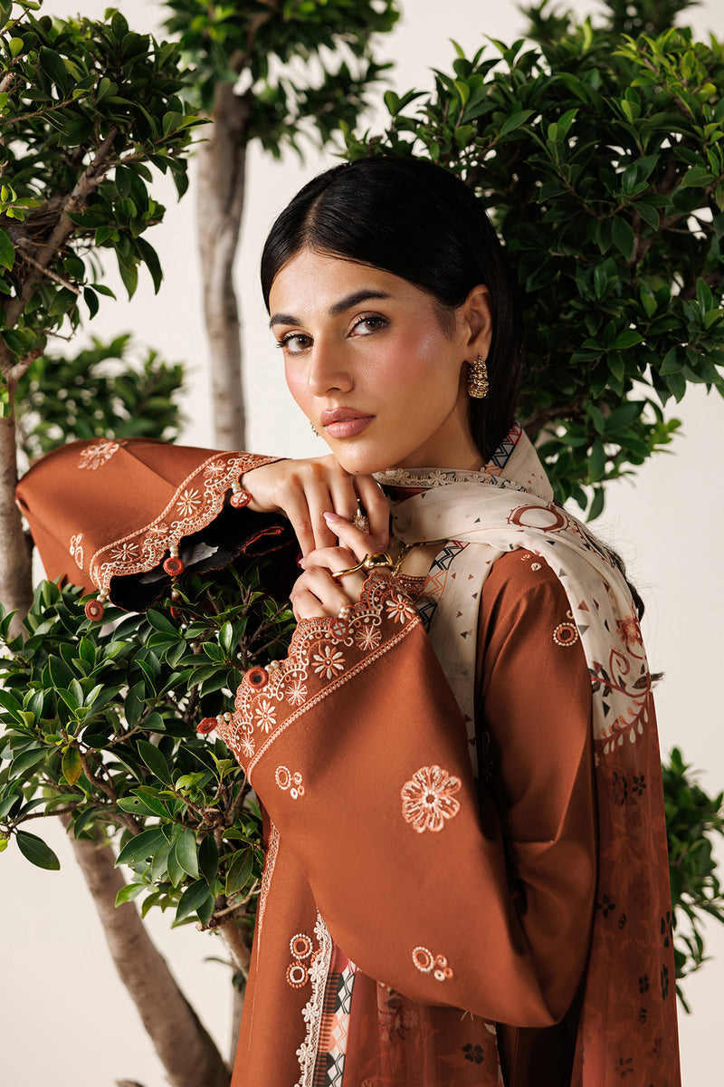 Farasha Summer Melody Embroidered Lawn Unstitched 3Pc Suit - Cinnamon Bloom