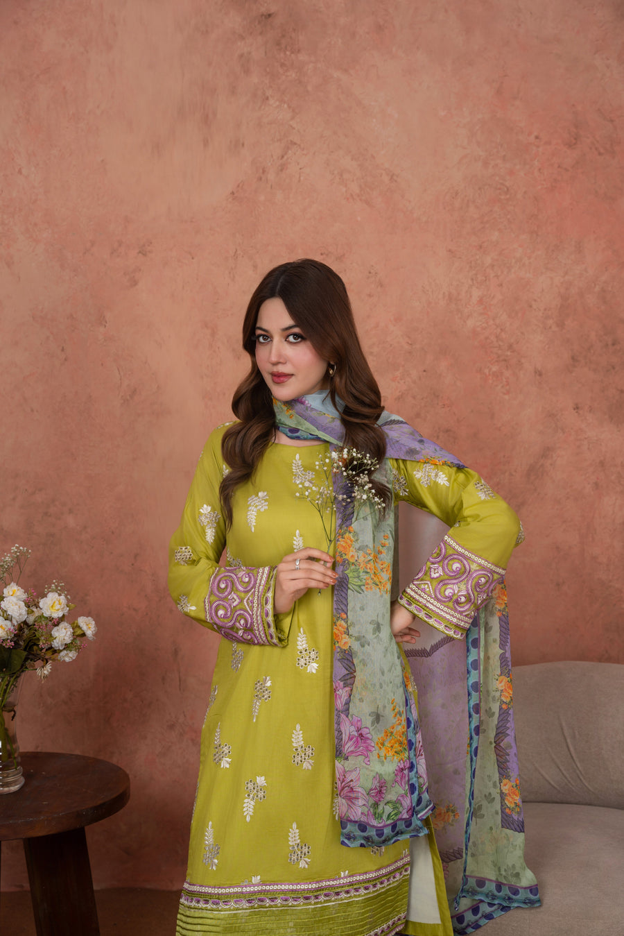 Feathers Premium Embroidered Lawn Unstitched 3Pc Suit Citrine Whisper-FT694