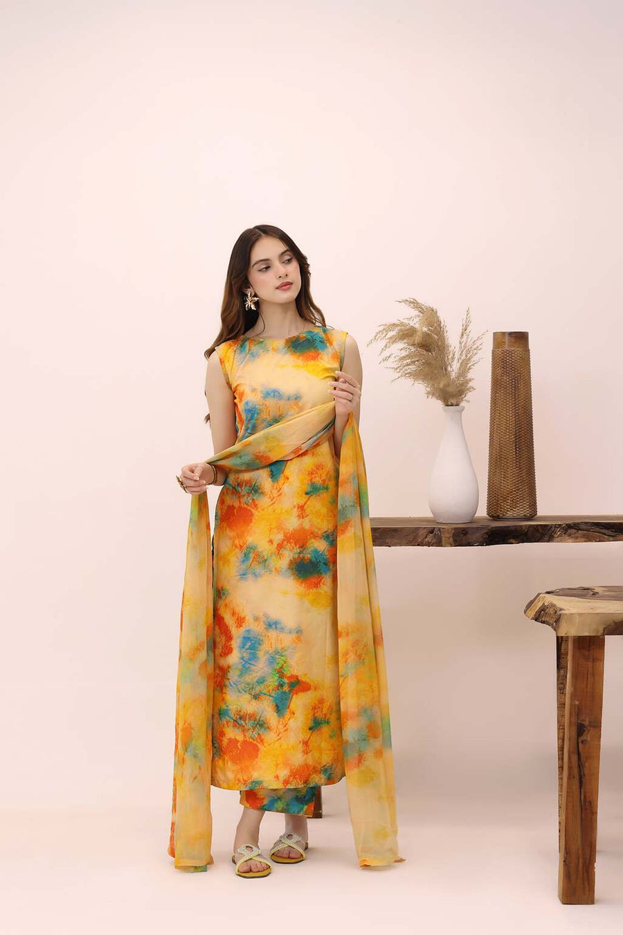Feathers Premium House of Petals Unstitched Lawn 3Pc Suit Citrus Century-FT750