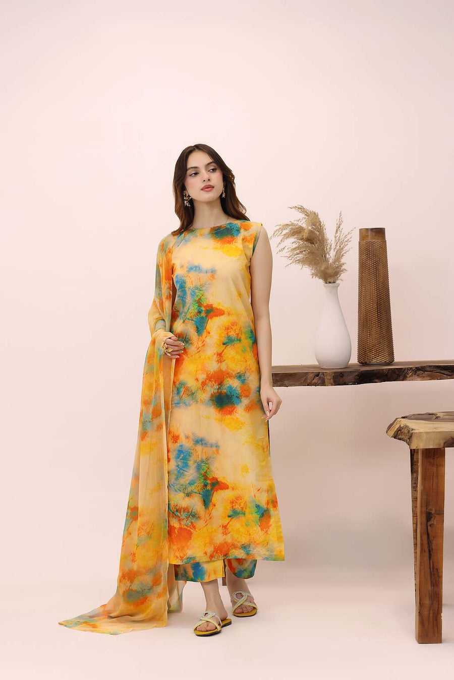 Feathers Premium House of Petals Unstitched Lawn 3Pc Suit Citrus Century-FT750