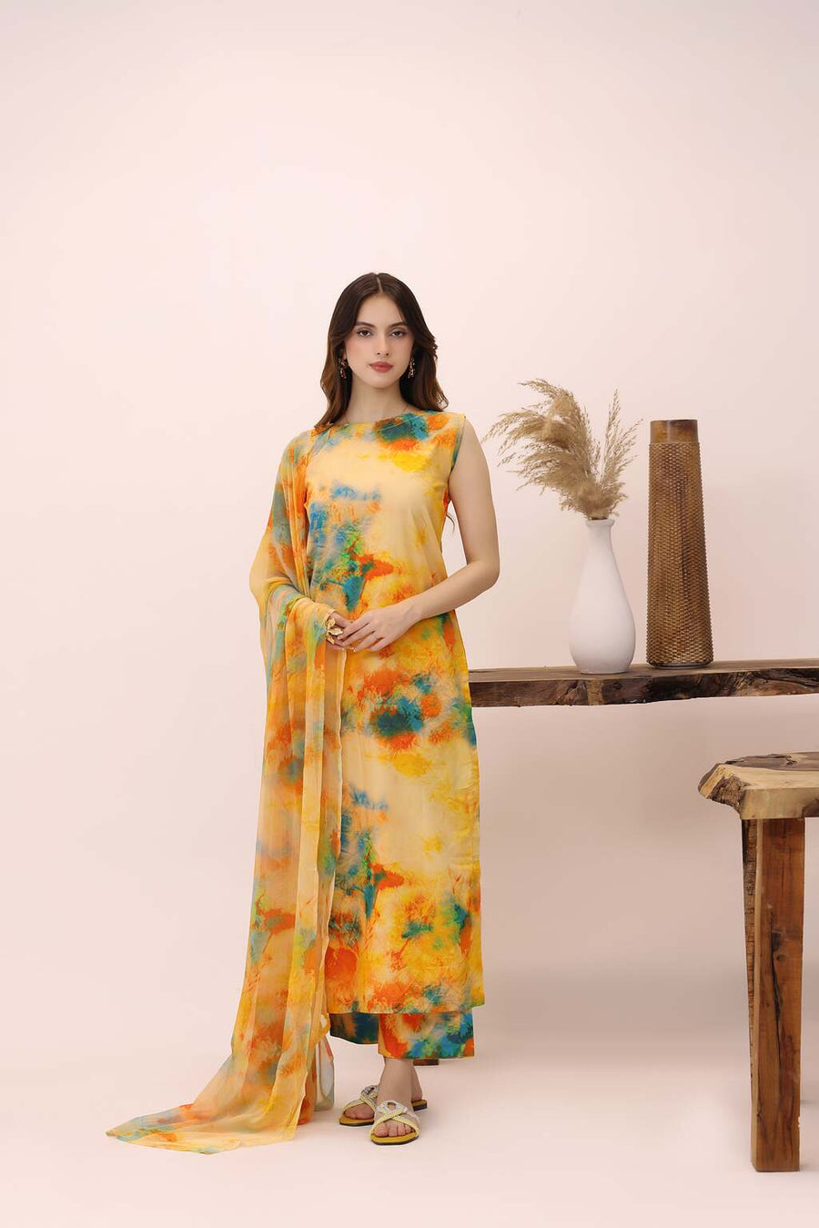 Feathers Premium House of Petals Unstitched Lawn 3Pc Suit Citrus Century-FT750