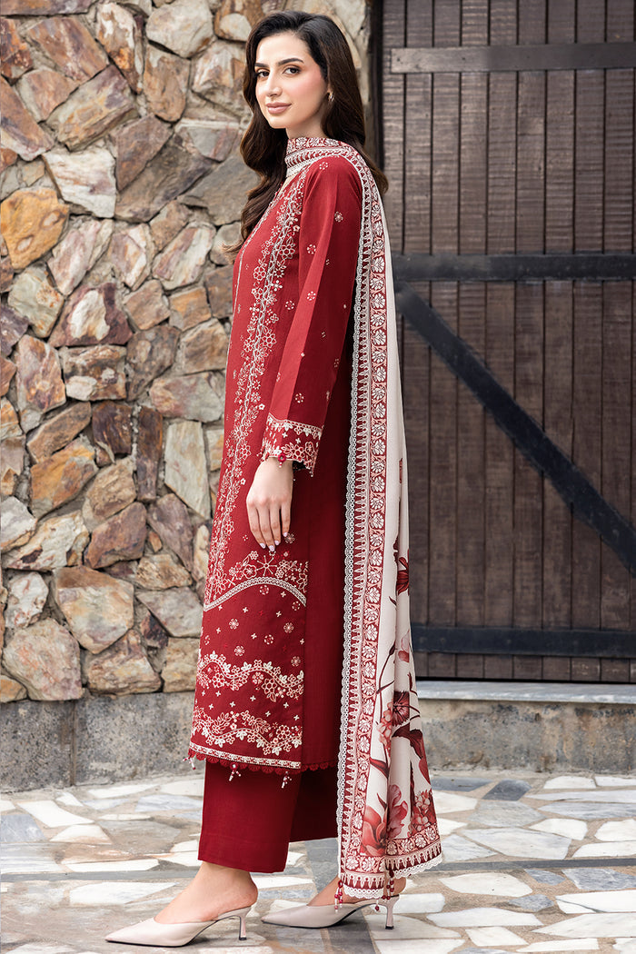 Farasha Embroidered Khaddar Unstitched 3Pc Suit - Claret