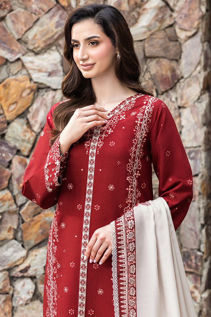 Farasha Embroidered Khaddar Unstitched 3Pc Suit - Claret