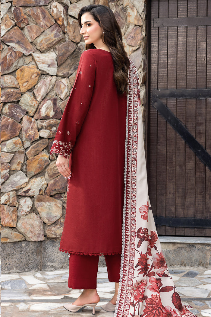 Farasha Embroidered Khaddar Unstitched 3Pc Suit - Claret