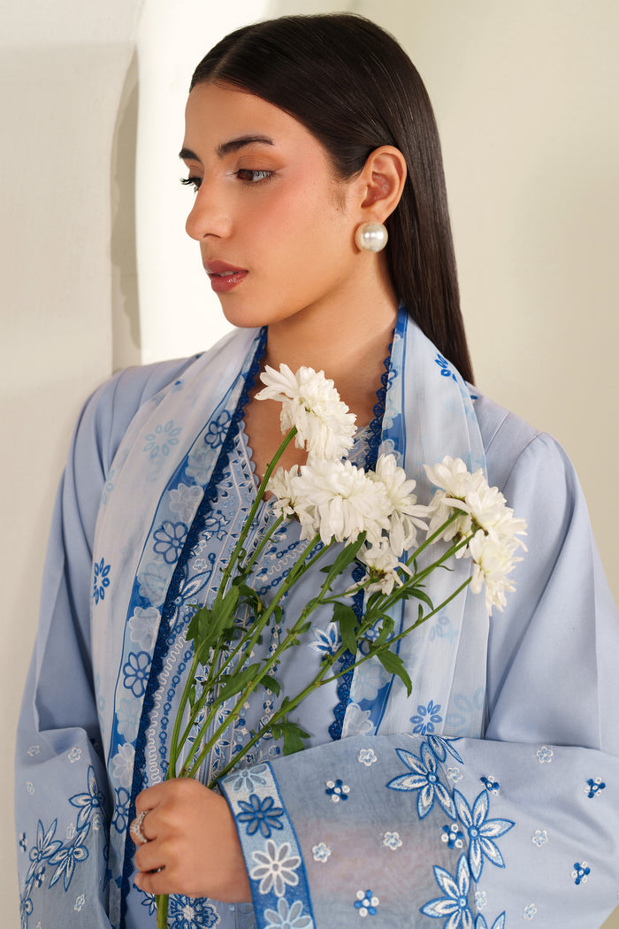 Farasha Summer Weaves Embroidered Lawn Unstitched 3Pc Suit - Cloud Aura