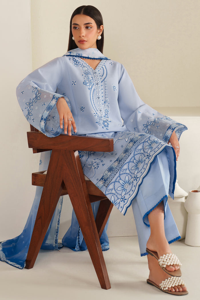 Farasha Summer Weaves Embroidered Lawn Unstitched 3Pc Suit - Cloud Aura