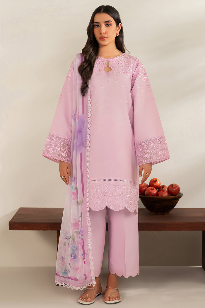 Farasha Summer Weaves Embroidered Lawn Unstitched 3Pc Suit - Cloud Pink