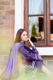 Farasha Sorine Summer Embroidered Lawn Unstitched 3Pc Suit - Cobalt Grace