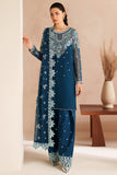 Farasha Luxury Embroidered Chiffon Unstitched 3Pc Suit - Cobalt Haze