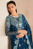 Farasha Luxury Embroidered Chiffon Unstitched 3Pc Suit - Cobalt Haze