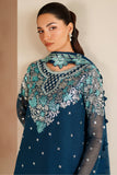Farasha Luxury Embroidered Chiffon Unstitched 3Pc Suit - Cobalt Haze